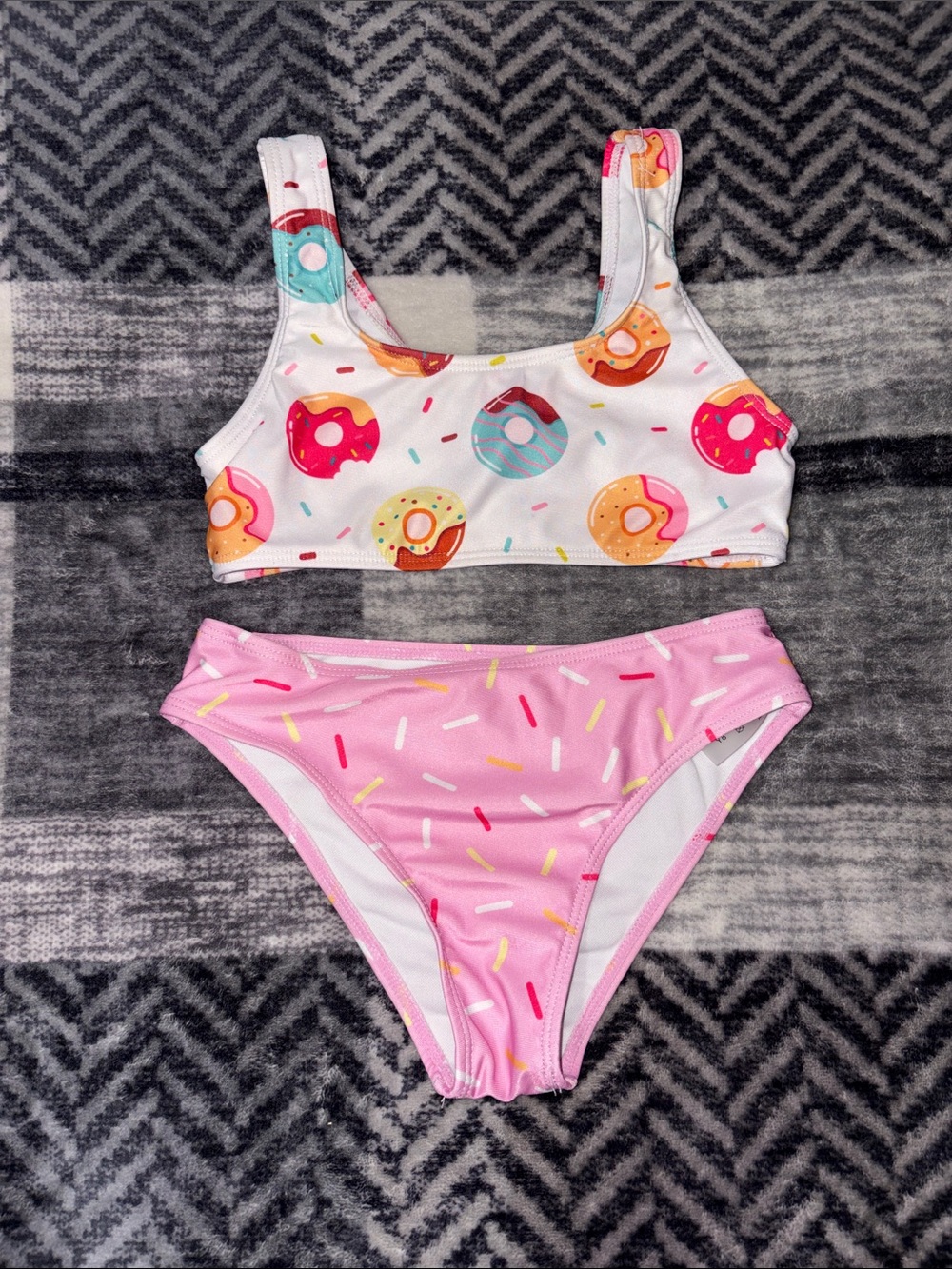 Girls Pink Donut Print Two-Piece Swim Bikini